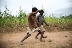 Football among maize fields, Khulungira Village (photo credit: ILRI/Mann) 