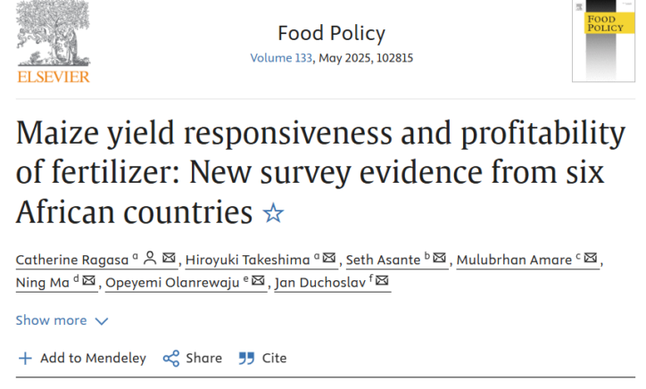 Journal Article: Maize yield responsiveness and profitability of fertilizer: New survey evidence from six African countries